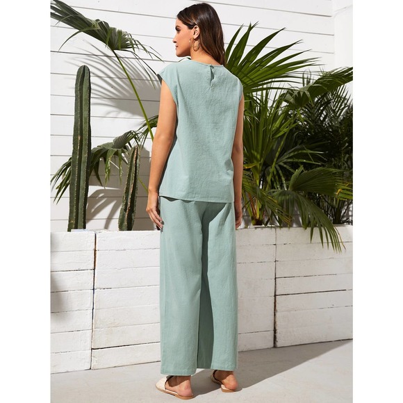 Maternity Batwing Sleeve Keyhole Back Top Wide Leg Pants Set - Picture 8 of 11